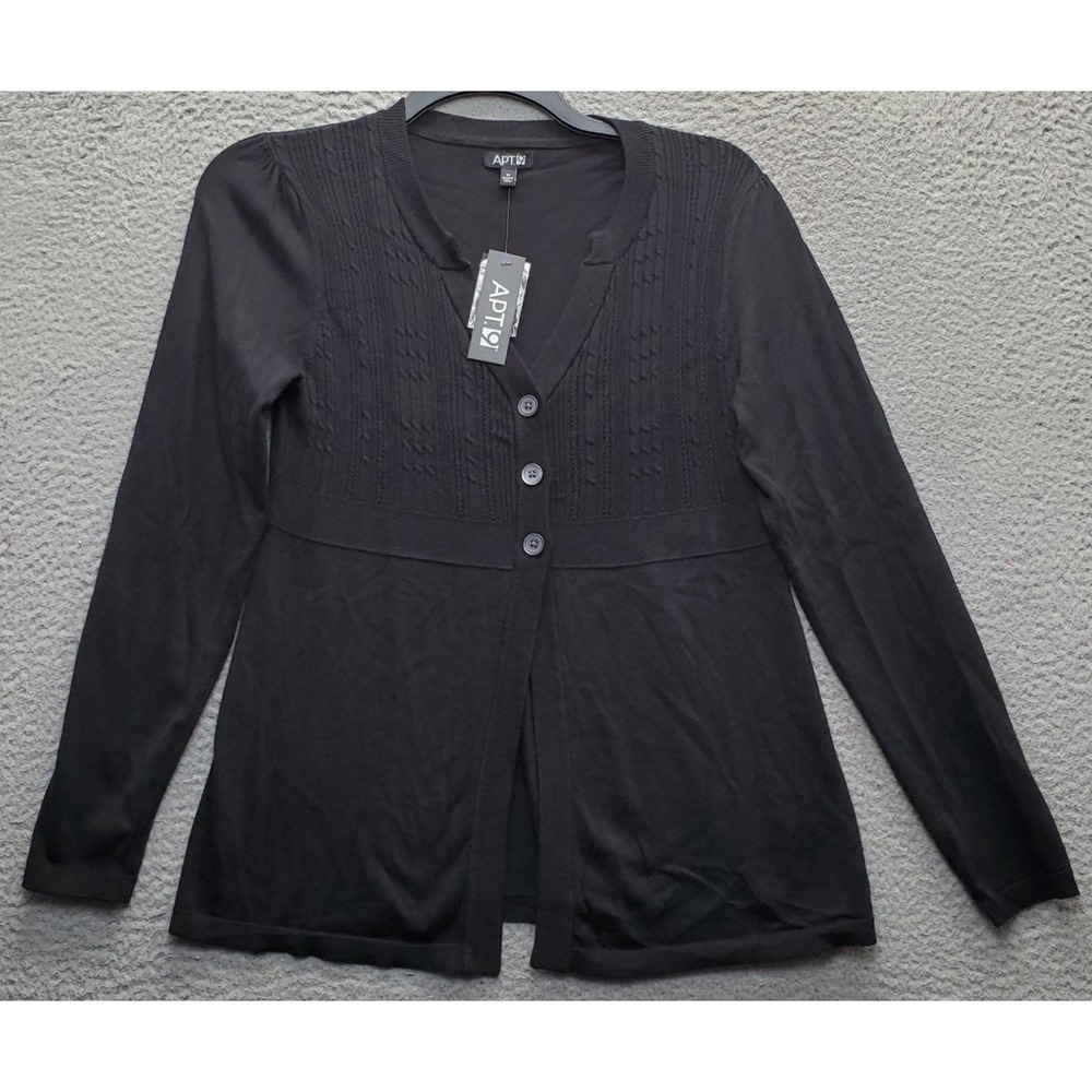 Apt. 9 Cardigan Sweater Womens Medium Black Cable Knit Long Sleeve Button Front
